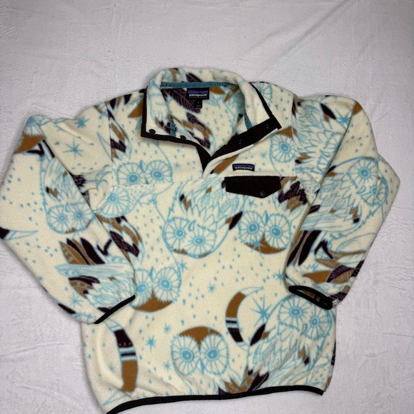 Patagonia Synchilla Snap T Fleece Size Small Harvest Moon Owl Outdoor Hike - Picture 3 of 7